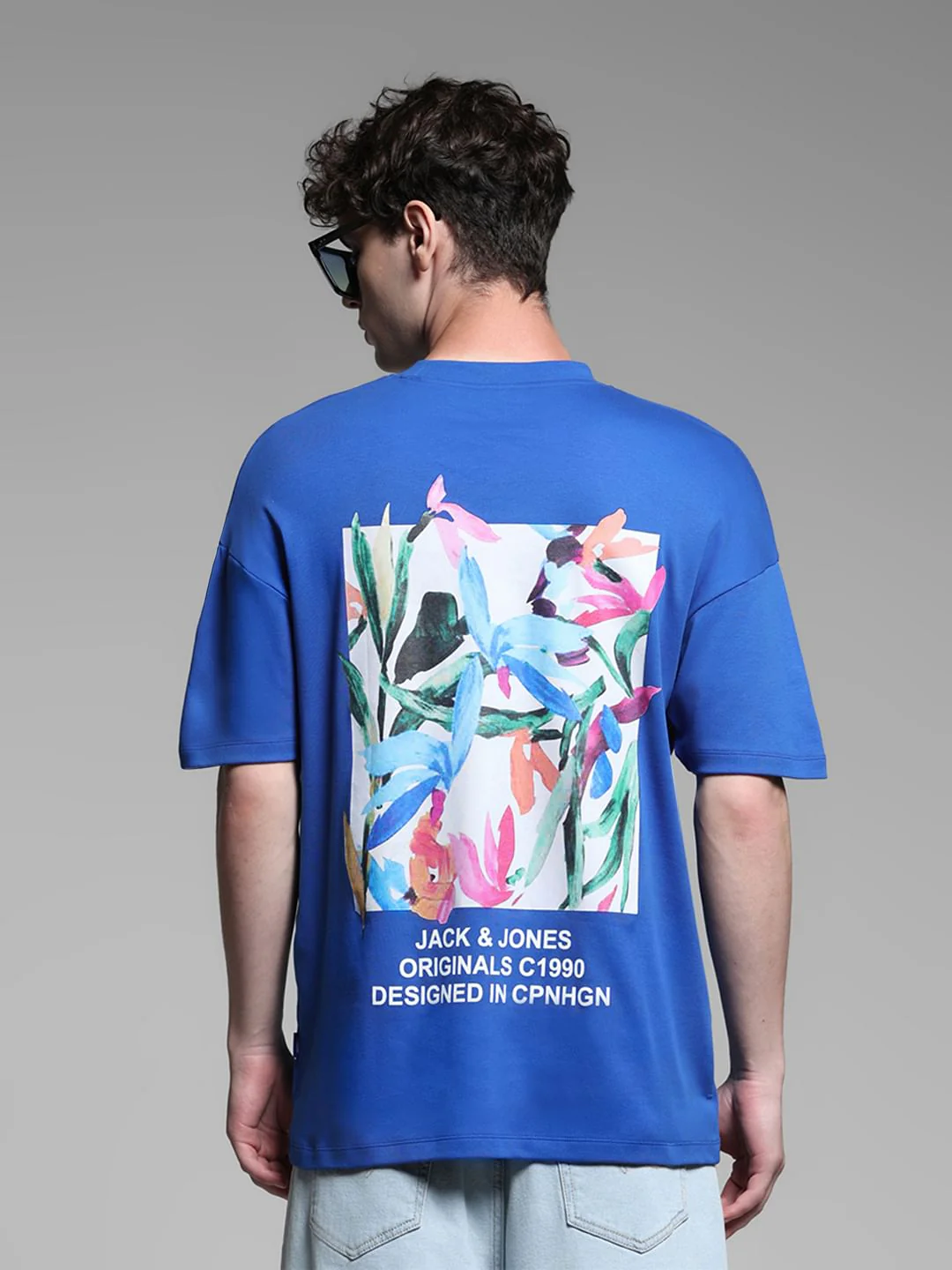 Printed Blue Cotton T Shirt